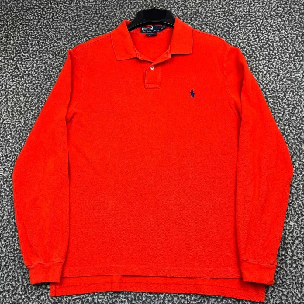 Polo Ralph Lauren Polo Shirt Men Large Red Long Sleeve Custom Fit Cotton L